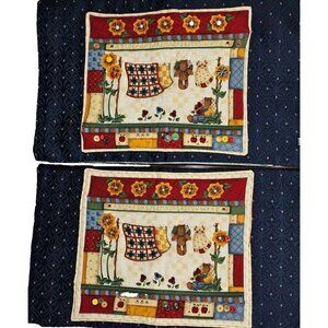 Handmade 2PC Pillowcase Quilted Country Charm MFH Decor Leslie Black Cranston
